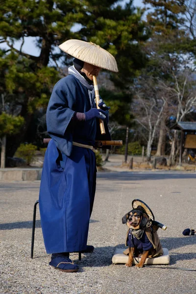 Kyoto Japão Fev 2018 Homem Japonês Velho Com Seu Cachorro — Fotografia de Stock