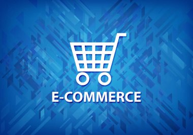 E-ticaret üzerinde mavi arka plan soyut illüstrasyon izole