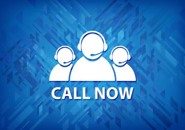 Üzerinde mavi arka plan soyut illüstrasyon izole arama şimdi (müşteri bakım ekibi simgesi)