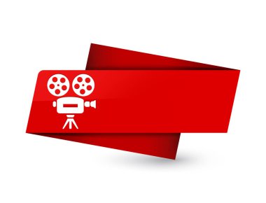 Video kamera simgesi üzerinde sigorta primi kırmızı etiket işareti soyut illüstrasyon izole