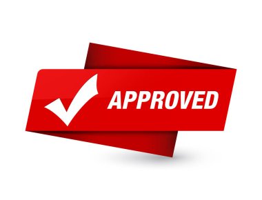 Onaylı (simge doğrulama) sigorta primi kırmızı etiket işareti soyut illüstrasyon izole