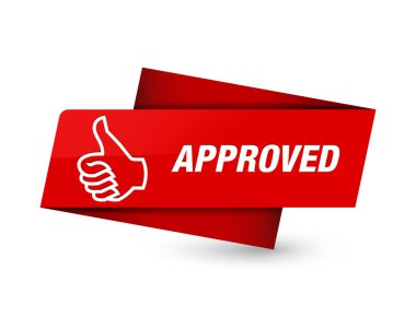 Onaylı (Yaşasın simgesi) sigorta primi kırmızı etiket işareti soyut illüstrasyon izole