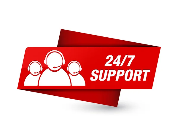 24/7 Support (customer care team icon) isolated on premium red tag sign abstract illustration