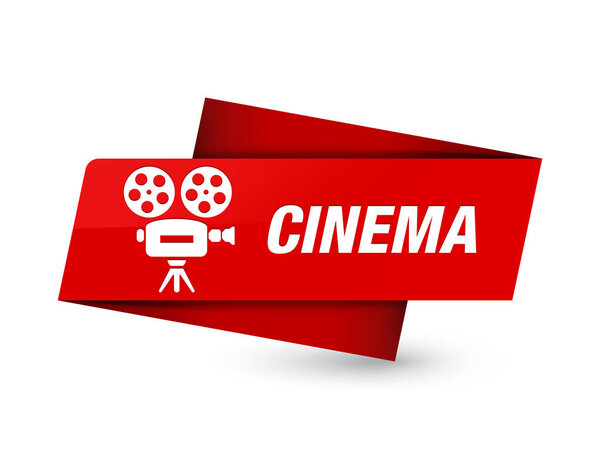 Cinema (video camera icon) isolated on premium red tag sign abstract illustration