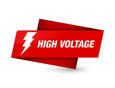 Yüksek gerilim (elektrik simgesi) sigorta primi kırmızı etiket işareti soyut illüstrasyon izole