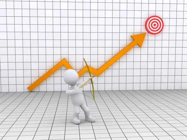 Archer aiming at a target and a graph — Stock Photo, Image