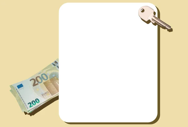 Detailní Záběr 200 Euro Bankovek Svazek Ocelově Šedý Klíč Prázdný — Stock fotografie