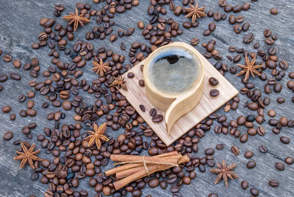 Tazza Caffè Chicchi Caffè Legno — Foto Stock