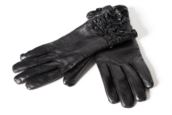 Dames zwart lederen handschoenen geïsoleerd — Stockfoto