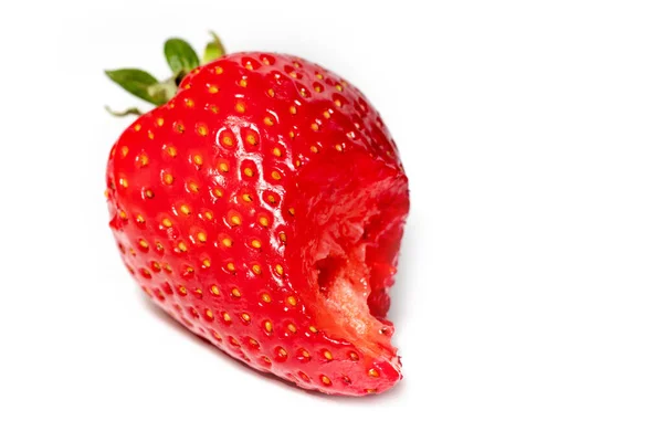 Bitten Berry Fresh Strawberries White Background — Stock Photo, Image