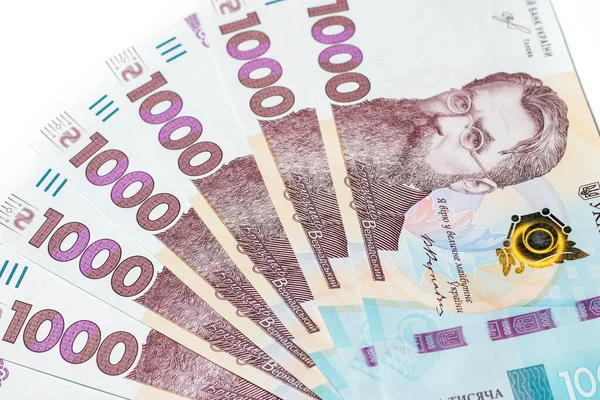 ウクライナの通貨1000リットルの新しい銀行券 Hryvnia Uah — ストック写真