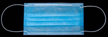 Plastik kulaklıklı cerrahi maske. Ağız ve burnu örtmek için tipik 3 katlı cerrahi maske. Bakterilerin prosedür maskesi. Koruma kavramı