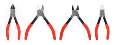Nippers or diagonal cutting pliers. Wire cutter or flush nippers. Side cutting pliers for electric wire. Professional tools for metal construction. Mechanic instrument for workshop, repairing works.