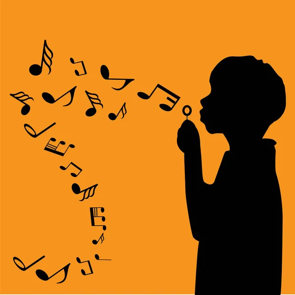 Silhoutte Boy Play Music — Stock Vector