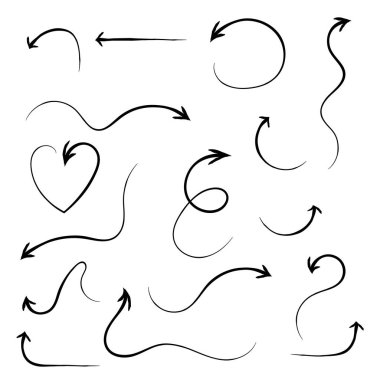 El çizilmiş oklar simgeleri ayarlayın. Vektör el çizilmiş oklar kümesi. 