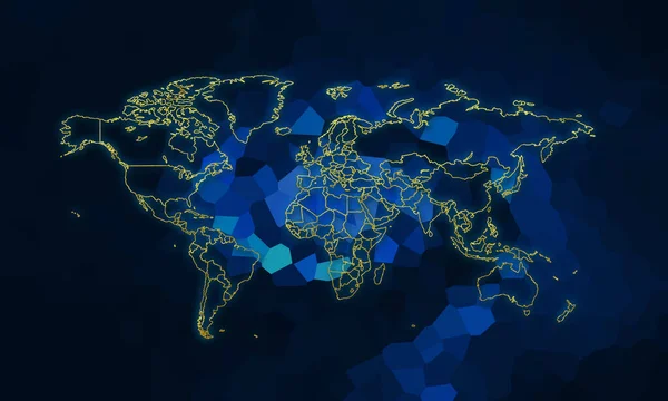 Mapa do mundo em ouro wrap.world em ouro. Mapa do mundo sobre fundo abstrato azul — Fotografia de Stock
