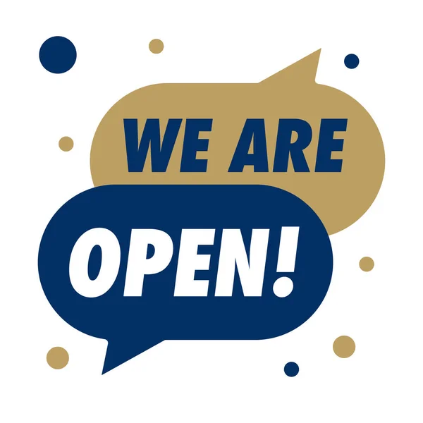 Ön kapıda açık tabela var. Tekrar hoş geldiniz. Tekrar çalışıyoruz. Sosyal mesafeyi koru. Vektör illüstrasyonu