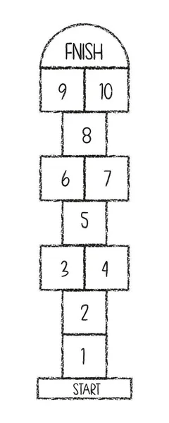 Hopscotch游戏的童年象征 儿童游戏 用凿子画 用数字 孤立的矢量图解 — 图库矢量图片