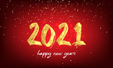 Lüks Basım 2021 Mutlu Yeni Yıl Zarif Tasarımı - Kırmızı zemin üzerinde altın 2021 logo numaralarının vektör çizimi.
