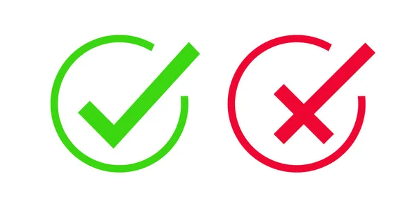 Zielony znak i ikona czerwonego krzyża. symbol zatwierdzenia i odrzucenia. — Wektor stockowy