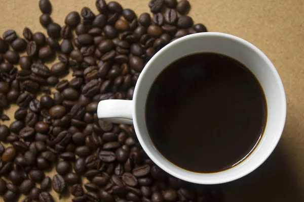 Black Coffee White Cup Coffee Beans — Foto de Stock