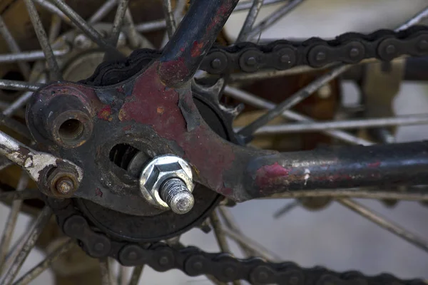 旧自行车链条油渍 — 图库照片