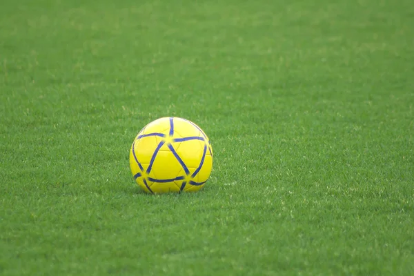 Желтый Футбольный Мяч Газоне — стоковое фото
