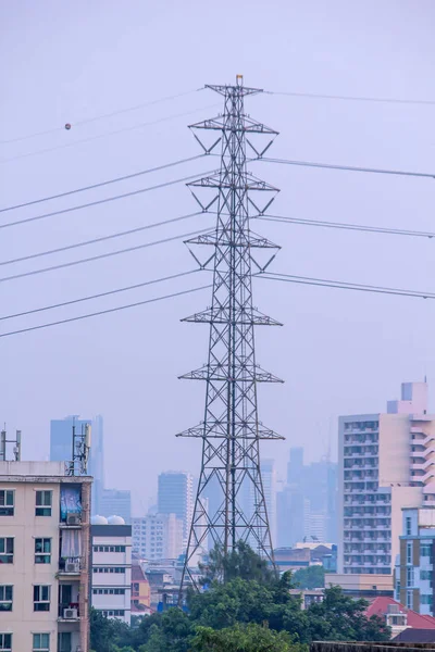 Hög Spännings Elektriska Poler Centrala Bangkok Thailand — Stockfoto