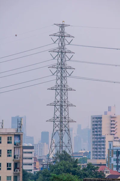 Hög Spännings Elektriska Poler Centrala Bangkok Thailand — Stockfoto