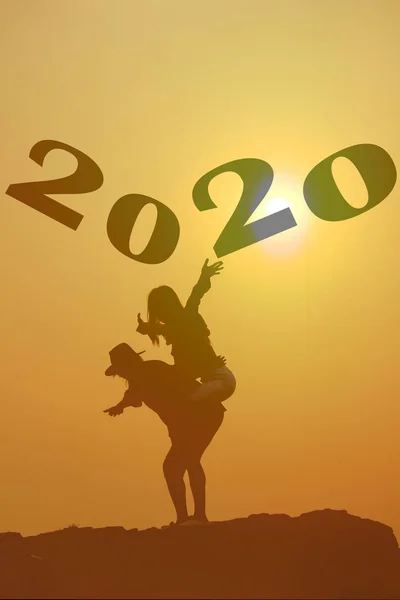 Siluet Konsepti Yeni Yıl 2020 — Stok fotoğraf