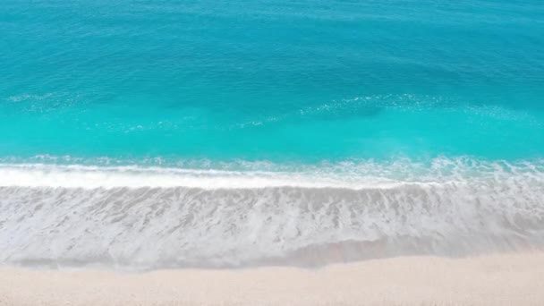 Aerial Drone View Waves Crashing Empty Sandy Beach — Stock Video