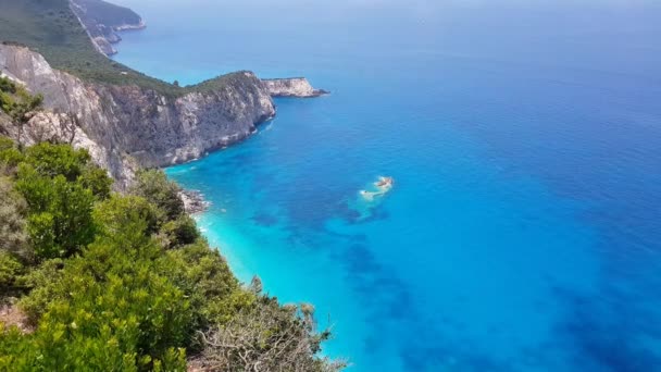 Magnífica Costa Ilha Lefkada Vista Aérea Mar Azul Turquesa Penhasco — Vídeo de Stock