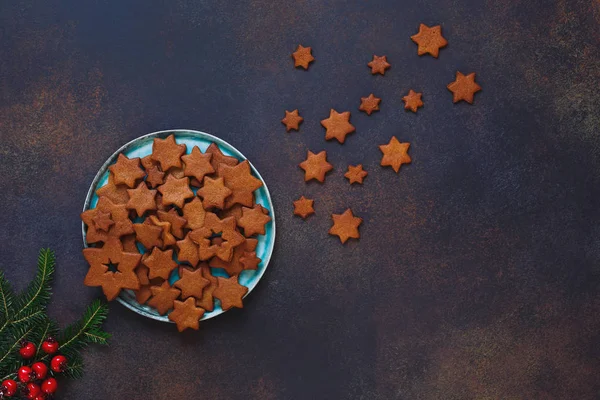 Hvězda Tvaru Dovolená Cookie Desce Pohled Shora Prázdné Místo Rustikální — Stock fotografie