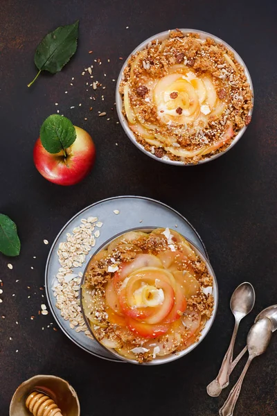 Baked Porridge Fruits Honey Nuts Shredded Coconut Gluten Free Vegan — Stock Photo, Image