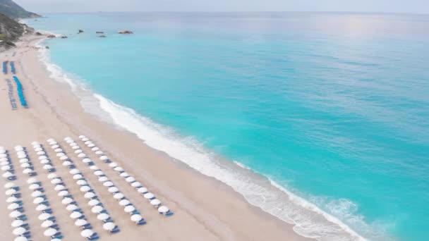 Luchtfoto Van Het Beroemde Strand Van Kathisma Ochtend Lefkada Eiland — Stockvideo