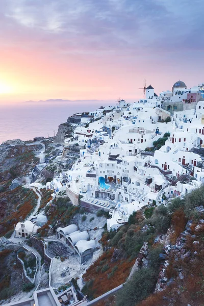 Mundialmente Famosa Aldeia Oia Pôr Sol Ilha Santorini Grécia — Fotografia de Stock