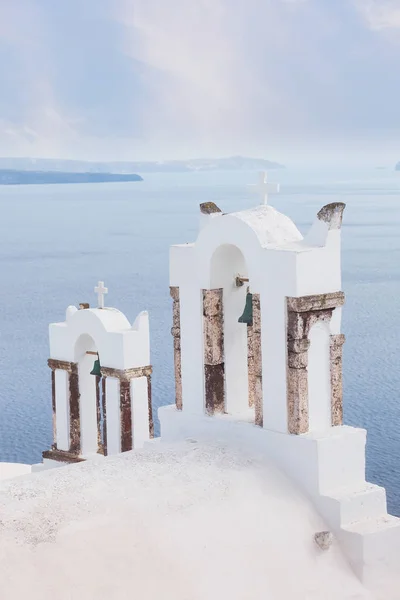 Church Bells Close Zicht Oia Eiland Santorini Griekenland — Stockfoto
