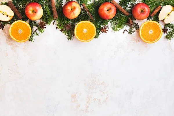 Christmas Fresh Fruit Abstract Background Border Orange Half Spices Apple — Stock Photo, Image