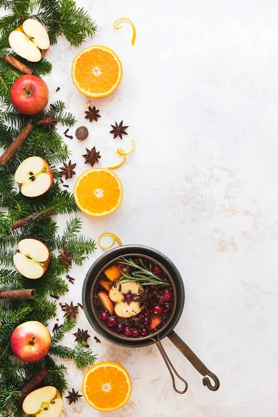 Mulled Wine Being Made Ingredients Cooking Utensils Golden White Festive — Stock Photo, Image
