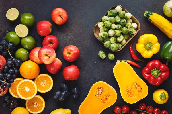 Frutas Legumes Crus Orgânicos Mercado Agrícola Dieta Conceito Nutrição Vista — Fotografia de Stock