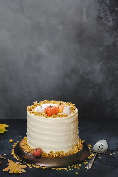 Pumpkin Pie Layer Cake Brown Sugar Cream Cheese Frosting Rustic — Stock Photo, Image