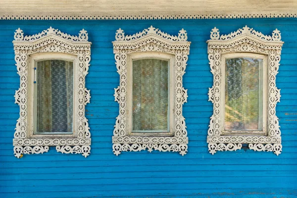 Carved Windows Old Russian House — Stock Photo, Image