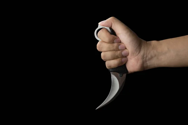 Close Hand Holding Karambit Knife Isolated Black Background Clipping Path — Stock Photo, Image
