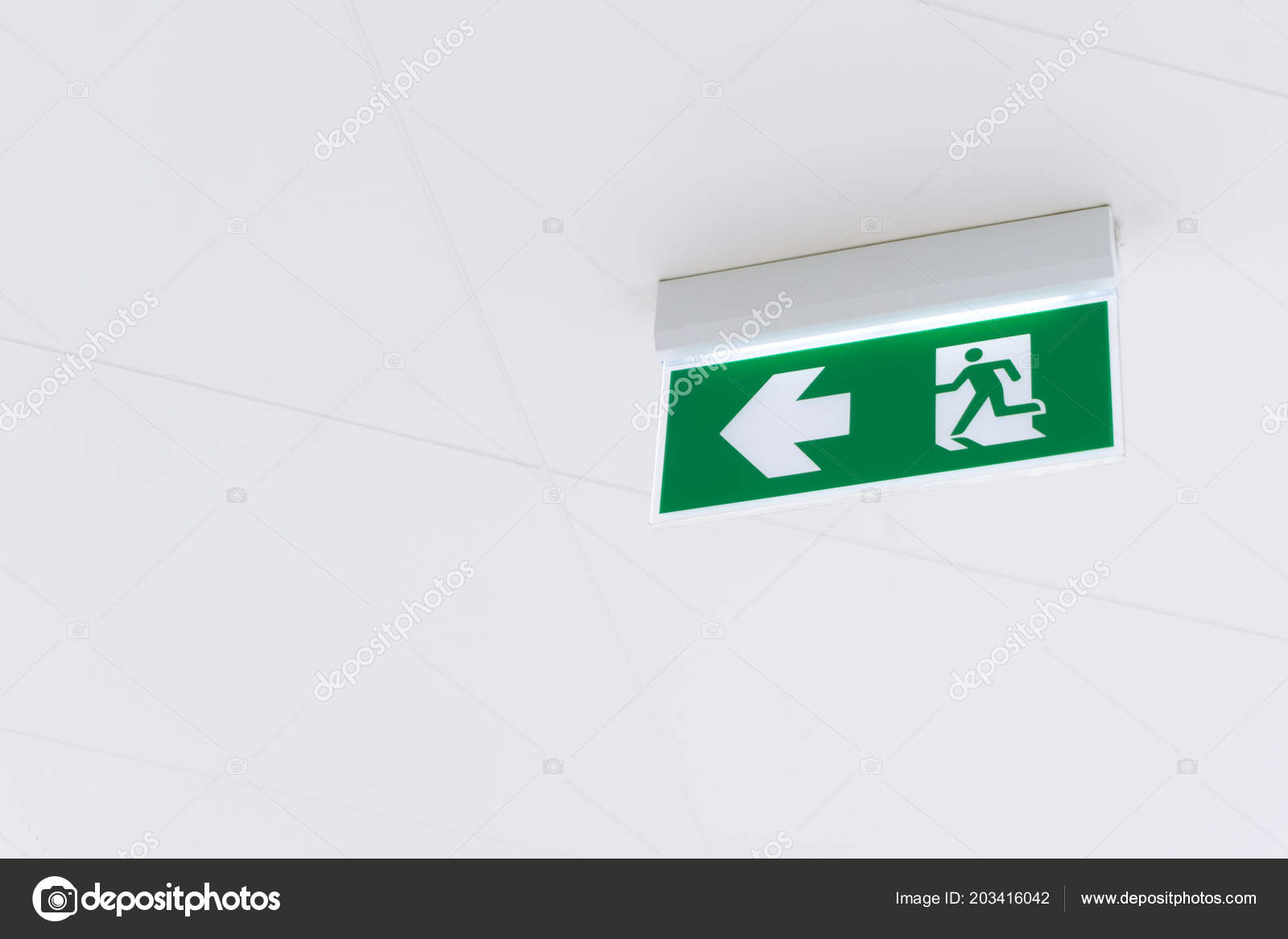 Ceiling Mounted Emergency Exit Sign Fire Escape Stock Photo Ceiling Mounted Emergency Exit Sign Fire Escape Stock Photo