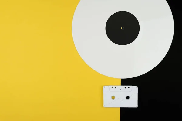 Widok Góry Biały Długo Grać Winylowa Białym Audio Kasety Magnetofonowej — Zdjęcie stockowe
