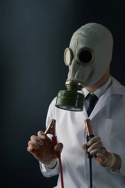 Kwaad Griezelig Medisch Experiment Concept Een Eng Arts Gasmasker Dragen — Stockfoto