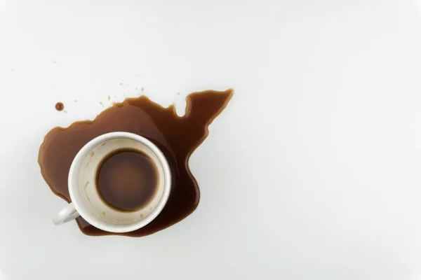 Top View Cup Coffee Spilled Coffee White Table — Stock Photo, Image