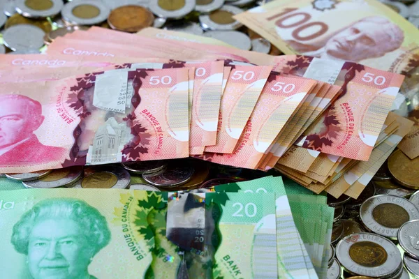 Montreal Quebec Canada Dec 2018 Molte Banconote Dollari Canadesi Resto — Foto Stock