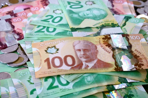 Montreal Quebec Kanada Dec 2018 Många Kanadensiska Dollarn Räkningar Och — Stockfoto