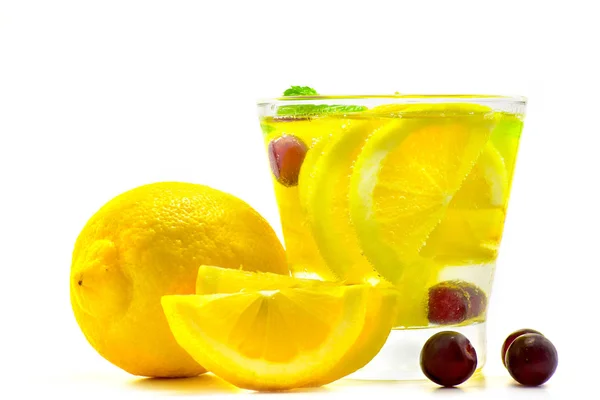 Detox Water Drink Glass Lemon Grape Soda Water Isolate — Stock Photo, Image